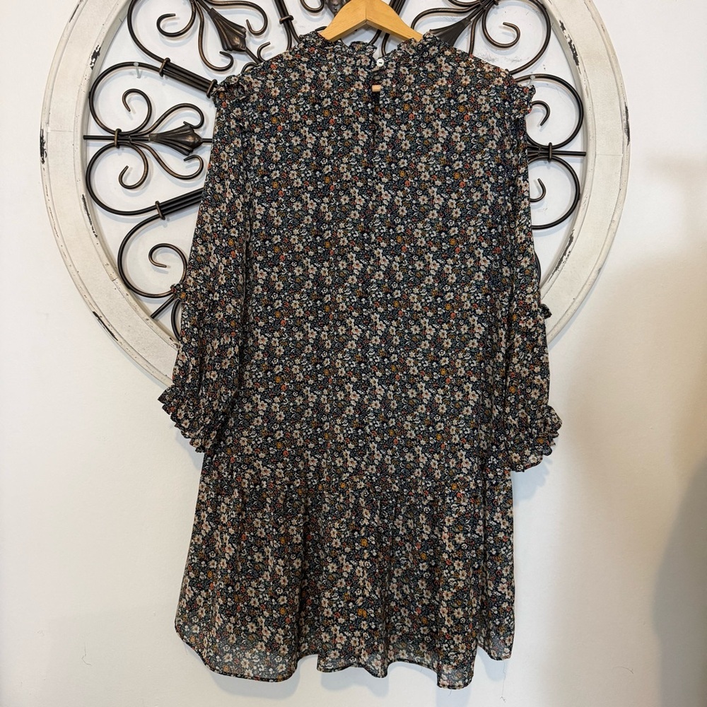 Umgee Floral Ruffle Mini Dress Boho Cottagecore Long Sleeve Navy Women’s Large - Picture 3 of 10
